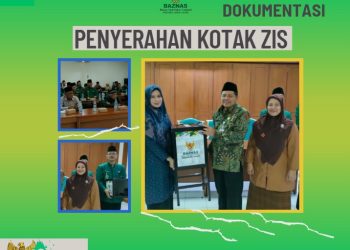 Badan Amil Zakat Nasional (BAZNAS) Gresik Menyerahkan Kotak ZIS Ke Kemenang Gresik.